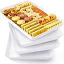 Lifewit Plastic Serving Tray for Party, 4 Pcs White Trays for Serving Food, Reusable Platters for Buffet, Fruit, Cookie, Charcuterie, Appetizer, Snack, Rectangle, New Year Party Supplies, BPA Free