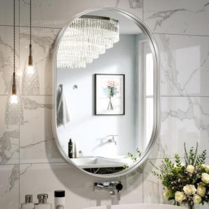 Brightify Silver Oval Mirror for Wall 20x30 Inch, Metal Framed Bathroom Vanity Silver Mirrors, Modern Pill Shape Mirror for Bedroom Living Room Wall Decorative Hang Vertical and Horizontal