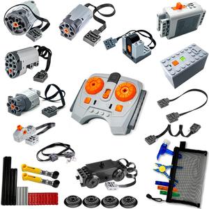 39-in-1 Motor Kit Compatible with Lego Technic: Motor*4, Battery Box*2, 2.4G Receiver, IR Speed Remote Control, Control Switch & Extension Wire & LED Light Wire, with Building Block Tool Kit