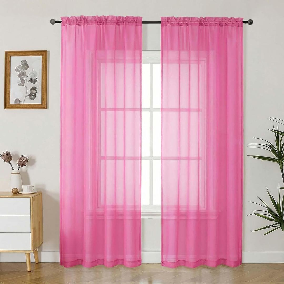 Gwine Sheer Curtains 84 Inches Long - Light Filtering Rod Pocket Window Curtain Panels for Bedroom, Elegant Soft Voile Living Room Sheer Drapes, Each 42Wx84L, 2 Panels, Hot Pink