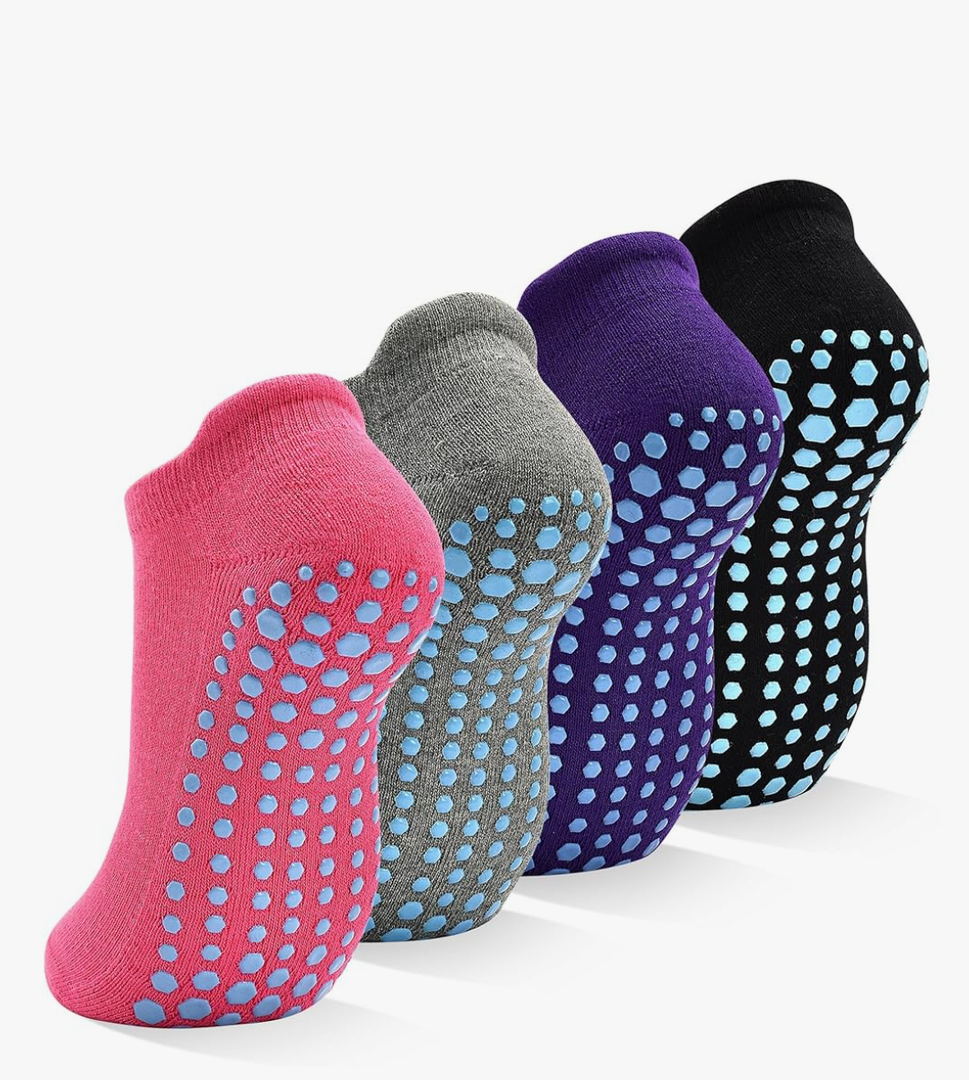 SkiBeaut Grips Non Slip Socks for Women, 4 Pairs Yoga Pilates Anti Skid Woman Hospital Gripper Socks ,No Size ,8 In