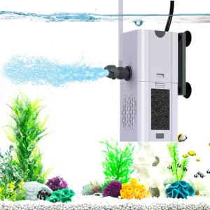 132 GPH 4-in-1 Aquarium Filter, 10-40 Gallon Fish Tank Filters Filtration and Oxygenation, Filter for Fish Tank with Biochemical Cotton, Multi-Functional Turtle Tank Filter(7 W)