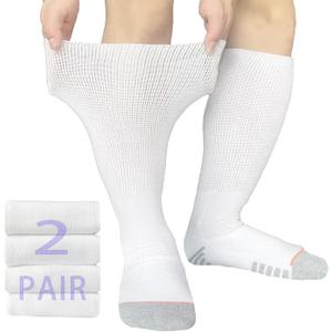 Diabetic Socks Extra Width Non Binding 2 Pairs Bariatric Sock Neuropathy Hospital Swollen Socks Men Women (One Size, White-2pairs)