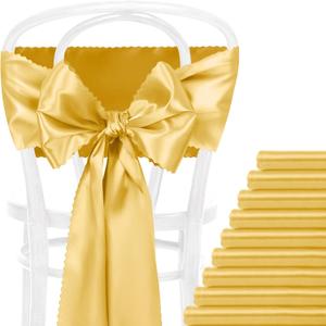 12pcs Gold Satin Chair Sashes & Bows, 7x108in Chair Bow Ties for Wedding, Party, Banquet, Restaurant, Hotel Events