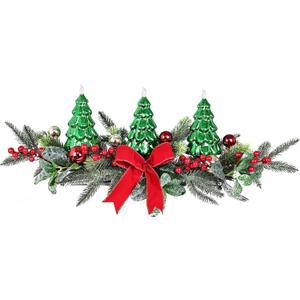 Christmas Table Centerpiece with LED Lights, Christmas Decoration with 3PCS Green Christmas Tree, Red Berry, Christmas Balls for Holiday Party, Home, Fireplace Christmas Table Centerpiece with LED Lights, Christmas Decoration with 3PCS Green Christmas Tree, Red Berry, Christmas Balls for Holiday Party, Home, Fireplace