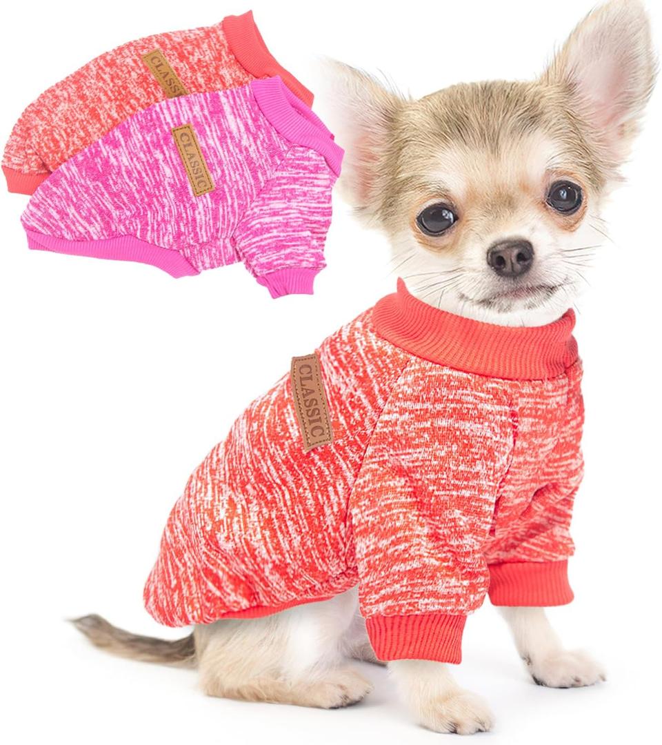 2 Pack Dog Sweaters for Small Dogs Christmas Fleece Puppy Sweaters Warm Thick Outfit Pet Sweatshirt Winter Clothes Small Sweater for Boy Girl Doggy Yorkie Chihuahua,XS (Rose+Red)