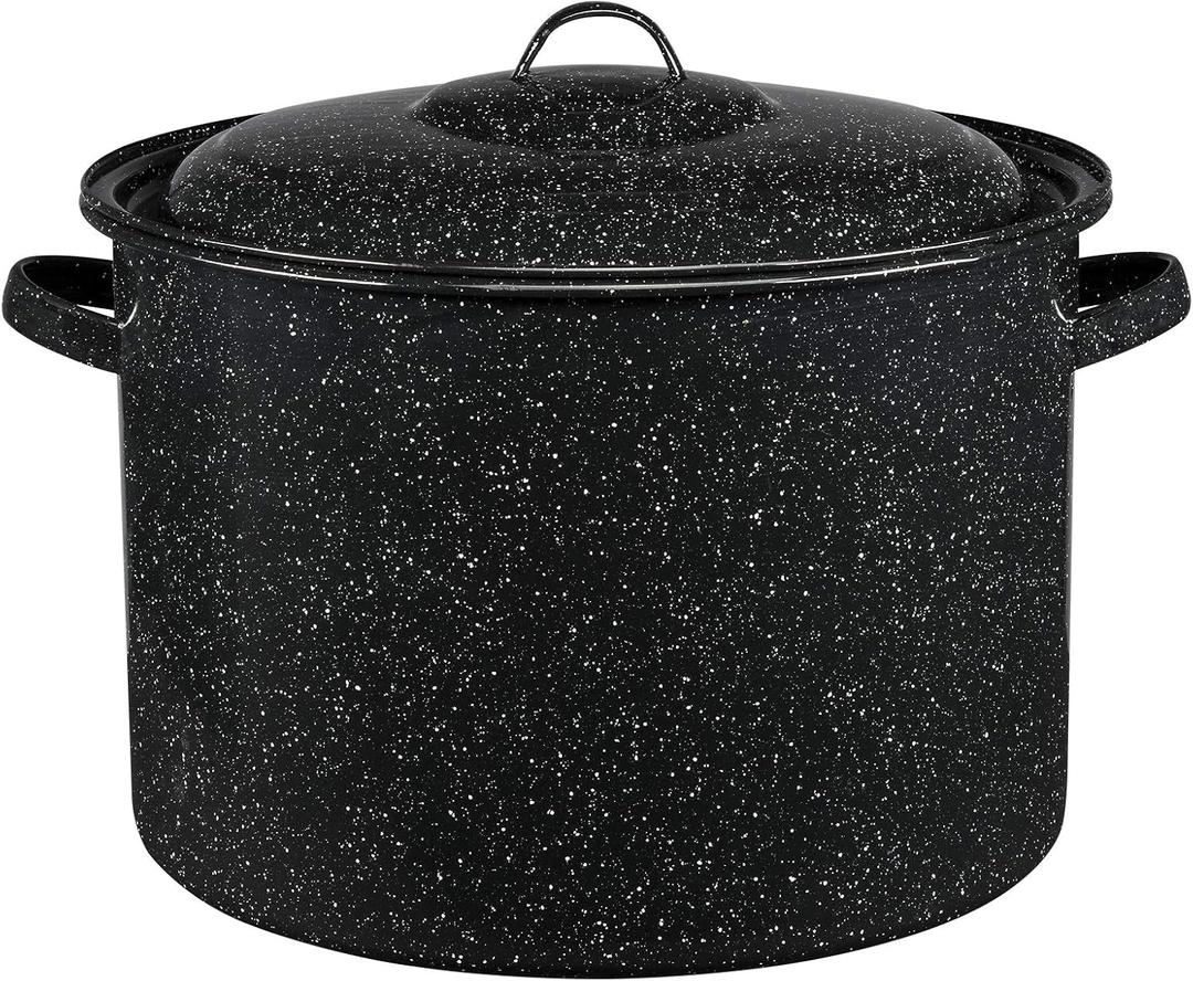 Granite Ware 21-Quart Stockpot, Large Capacity for Soups, Stews, Pasta - Durable Graniteware with Non-Stick Surface for Easy Cleaning - Chip-Resistant & Even Heat Distribution (Speckled Black)