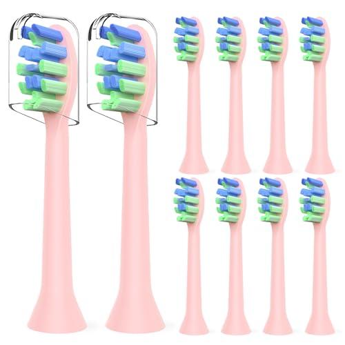 Replacement Brush Heads Compatible with 7am2m AM101/AM105 Sonic Electric Toothbrush - Medium Bristles Toothbrush Refills Compatible with 7am 2m, 10 Count, Pink