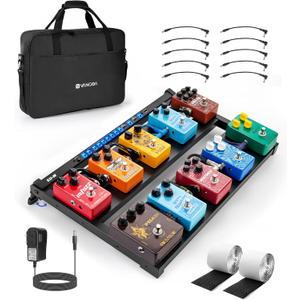 Vangoa Guitar Pedal Board with Built-in Power Supply, 21" x 14" Foldable Powered Pedal Board 9V/12V/18V Aluminium Alloy Folding Pedalboard for Guitar with Premium Carry Bag, SD-M