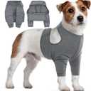 IDOMIK Dog Recovery Suit for Front Legs, Adjustable Dog Leg Sleeves to Stop Licking, Dogs Elbow Braces Protector for Leg Injuries Shoulder Wound, Cone Collar Alternatives,Grey,S (S(Chest Girth:14.17"-17.32"))