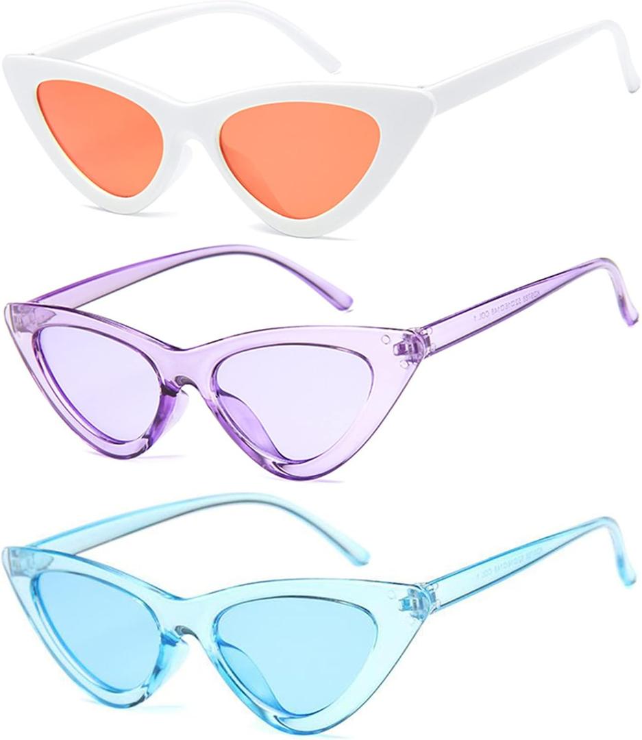 Eyegla 8 Pack Small Retro Oval Sunglasses Trendy Cat Eye Sunglasses Colorful Narrow Party Glasses Bulk for Women