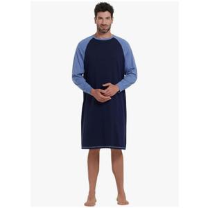 Keyocean Men's Cotton Nightgown Soft Lightweight Long Sleeve Sleepshirt Crew Neck & Pockets Comfortable Lounge Nightwear, M