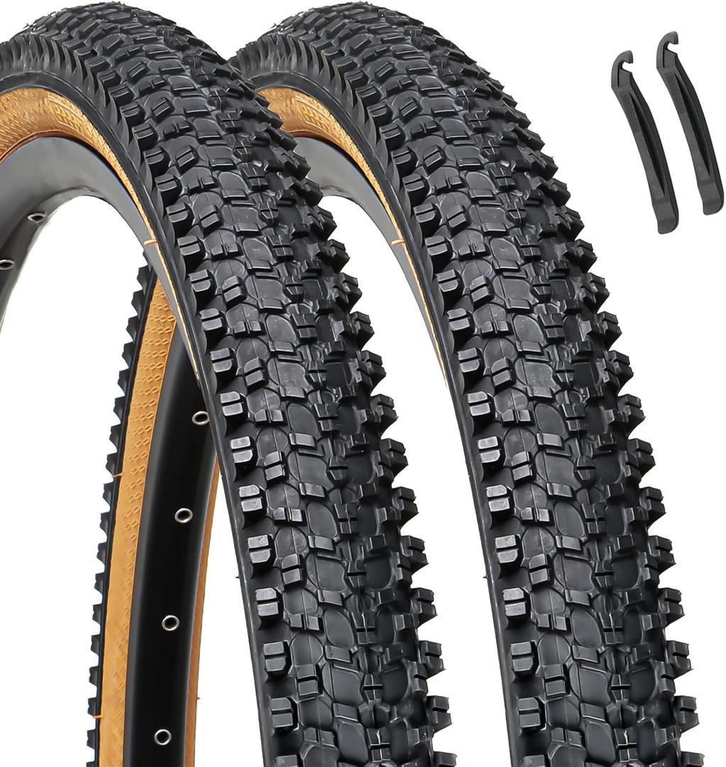 Hycline 2-Pack Mountain Bike Tires: 20/24/26/27.5-inch Folding Replacement Puncture-Resistant Butyl Rubber High-Density Bicycle Tires with Tire Levers for MTB Street Trail Adventures