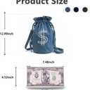 Denim Drawstring Backpack with Coin pouch, Large Money Dollar Sign Bucket Rucksack, Lightweight Sport Bags (Light Blue)