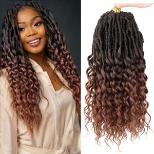 14 Inch Deep Faux Locs Crochet Hair - 8 Packs Goddess Locs with Curly Ends, Pre - Looped Deep Wavy, Soft Faux Crochet Braids for Black Women T30