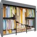 ULIFHOME E14C Pro Heavy Duty Closet Organizer SystemFreestanding Clothing Racks for Hanging ClothesAdjustable Garment Rack 70.1"W 16.6"D 76.4"H Hold 960 lbsBlack Rack with Grey Dustproof Cover