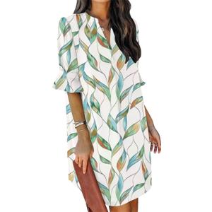 QACOHU Summer Dresses for Women V Neck Ruffle Short Sleeve Casual Shift Dress (XX-Large, C1-multi Leaf Flower)