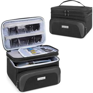CURMIO Travel Carrying Case for Hair Clipper, Double Layer Barber Supplies Hair Cutting Tools Storage Bag Compatible with Ufree/Wahl/Andis/Hatteker/Osterpro and Most Standard Men Hair Trimmer