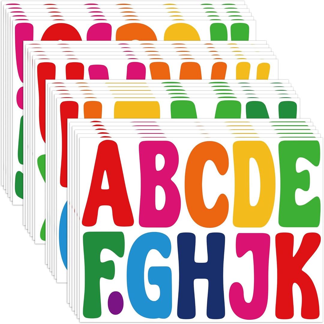 300 PCS Letter Stickers Bulletin Board Letters 24 Sheets Large Alphabet Number Stickers Waterproof Vinyl Self-Adhesive Letters for Poster Board Mailbox Crafts Classroom Home Decor(Colorful,4 Inch)