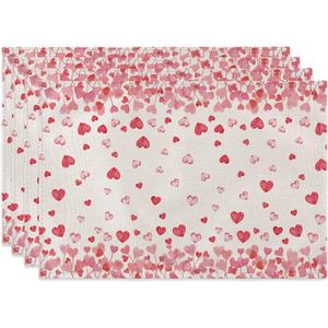 Larponder Happy Mother's Day Place Mats, Pink Love Heart Pattern Table Decor, Fabric with Wrinkle Resistant, for Anniversary Wedding Home Party Indoor Outdoor Decoration (12x18 Inches Set of 4)