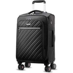 LUGGEX Carry On Luggage with Spinner Wheels - Stylish Lightweight Carry On Suitcase - Soft Sided 22x14x9 airline approved with Front Open Design for Travel, Business (Black, 20 Inch)