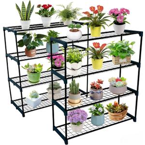 2 Pack Plant Stand, 4 Tier Greenhouse Shelves, Metal Shelf Plant Stand Rack, Waterproof Plant Shelf, Portable Rustproof, 72 LBS Capacity, 42 in x17 in x42 in