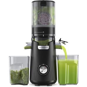 ACOQOOS Juicer Machines, Cold Press Juicer Whole Fruit and Vegetable with 5.3" Wider and Larger Feeding Chute (Capacity 1.8L), Easy to Clean Juicers with 2 Cups, Masticating Juicer Black