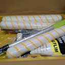 18 Inch Paint Roller Kit, 14 Pack Paint Roller Set with 2-4 Ft Extension Pole, Paint Tray Liners with Plastic Sheeting for Painting Walls Ceilings House Corner Stain (White and Yellow)