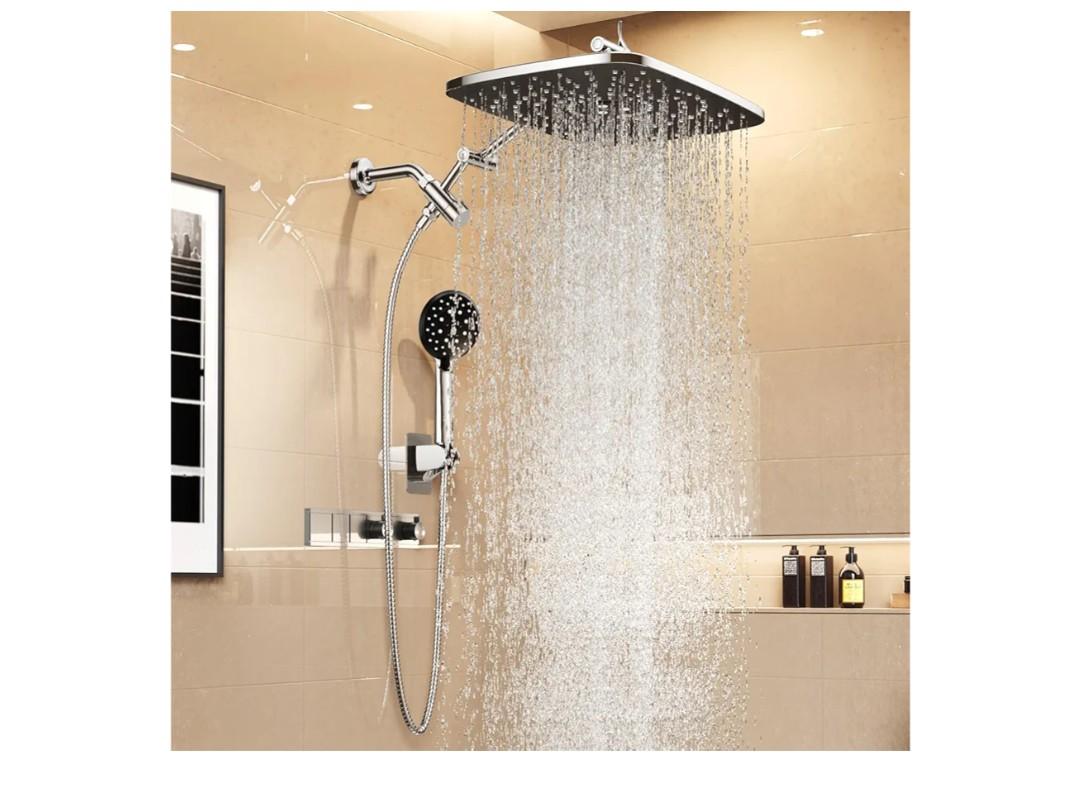 Veken 14" Wide Rain Shower Head with Handheld, High Pressure Handheld Shower Heads with Multi Spray Modes, Rainfall Combo with Metal Extension Arm,Detachable Dual Shower, Extra Long Hose,Silver Chrome