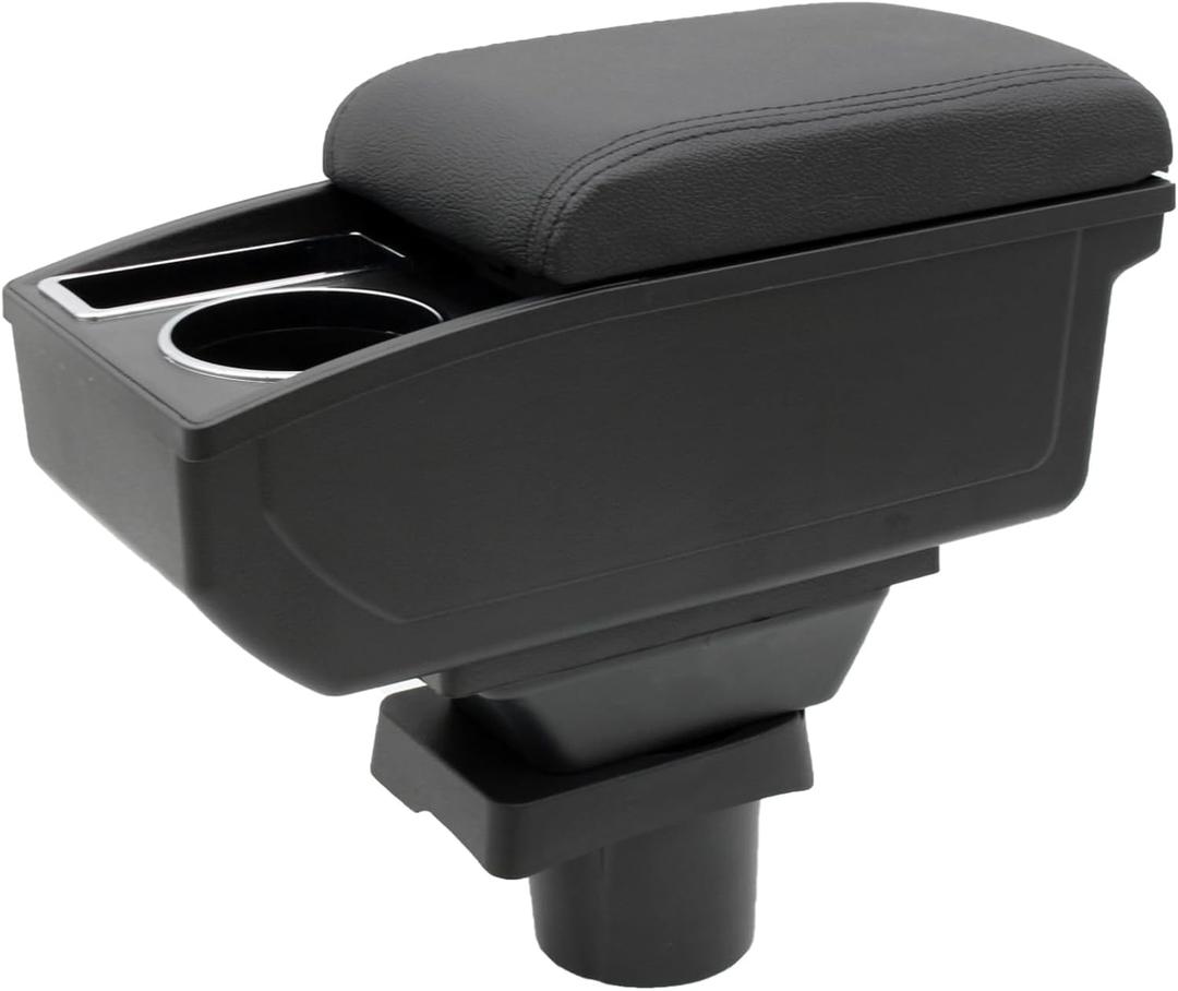 Car Armrest Box for Toyota Yaris Vitz 2006-2011 Auto Accessories Center Console Leather Arm Rest Double-Layer Storage Space with Cup Holder (Black Thread)