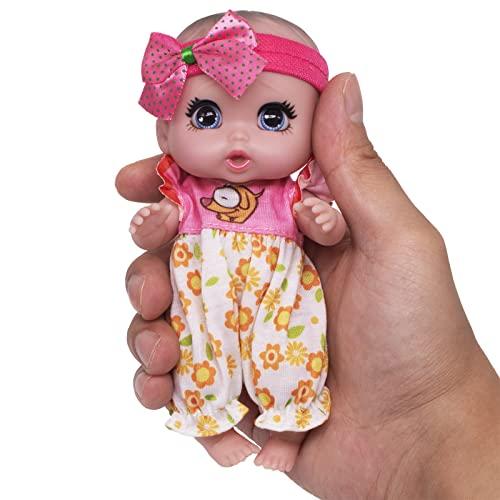 Beem Jun 6" Cute Small Baby Doll Newborn Baby All Vinyl Reborn Baby Dolls for Girls Swivel Mini Dolls 16 cm Crying Baby DIY Toys for Ages 3+(Pink)