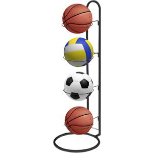 2024 New Ball Storage Rack4 Tier Cube Ball Storage HolderBasketball Football Holder Carbon Steel Heavy Duty Basketball Stand Painted Nail-Free Multi-Purpose Vertical Ball Rack