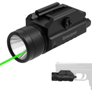 Gmconn 1250 Lumen Tactical Flashlight Green Laser Light Combo, Rechargeable Pistol Light with Strobe/Momentary Compatible with Picatinny