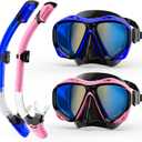 Snorkeling Gear for Adults, Dry Snorkel Mask Set Blue Electroplated 180 Panoramic Wide View Anti-Fog Scuba Diving Mask Goggles, Professional Snorkel Gear for Adults Swimming, Diving