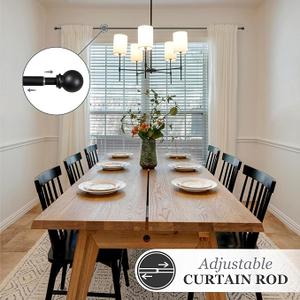 Kenney Chelsea Ball End Window Curtain Rod - Adjustable 28 to 48 Inches, Extendable Set, Black