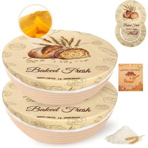 2Pack Beeswax Bowl Covers for Bread Proofing, Large 10inch Sourdough Bowl Covers, Reusable Bowl Covers for Dough Proofing and Food Storage, Elastic Shower Caps for Sourdough Bread