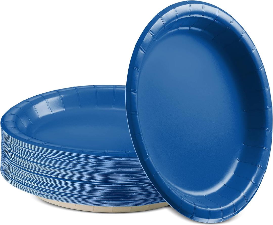 Paper Dinner Plates Royal Blue, 8 1/2 Inches Paper Plates Disposable, Strong and Sturdy Disposable Plates for Party, Dinner, Holiday Party Plates, Pack of 50 - By Enday