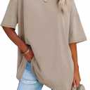 Ebifin Womens Oversized Tshirts V Neck Tee Shirts Half Sleeve Loose Fit T Shirt Cotton Tunic Tops 2024 (Medium, 01-khaki)