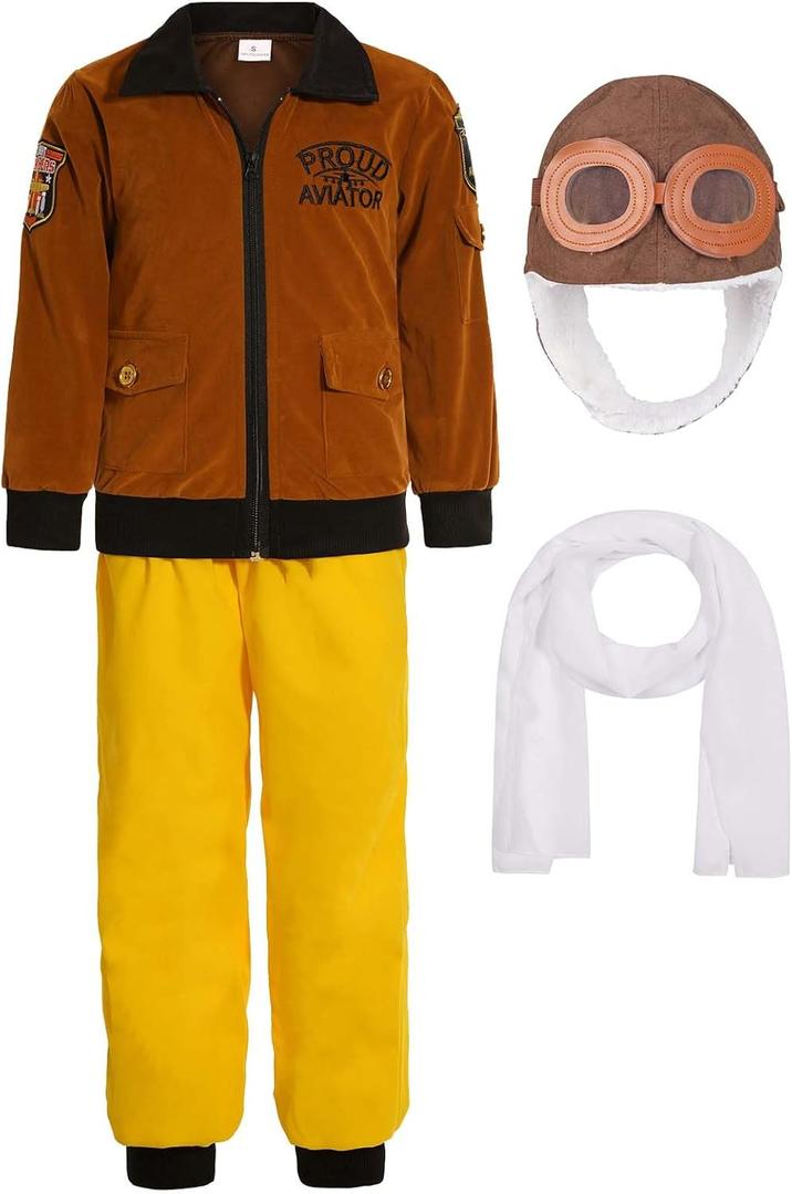Sicypoty Kids Pilot Aviator Costume Girl Boy Aviator Jacket Set for Halloween Cosplay with Hats and Scarves (6-7 Years)