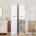 Iwell 67" Tall Bathroom Cabinet, Storage Cabinet with 2 Doors & 1 Drawer, Bathroom Storage Cabinets with Adjustable Shelves, for Living Room, Entryway, Home Office, White, 11.8"D x 15.7"W x 67.1"H