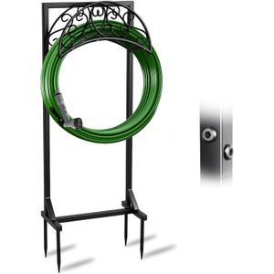 Heavy Duty Garden Hose Holder Freestanding, Metal Water Hose Holders for Outside with 4 Spikes, Rustproof Outdoor Hose Stand Holds 150FT, Free Standing Hose Storage Hanger for Yard Lawn
