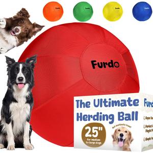 Furdo 25" Herding Ball for Dogs, for Australian Shepherd, for Cattle, for Border Collie, for Blue Heelers & Other Medium to Large Dogs, Herding Dog Ball, Herding Dog Toys, Horse Ball - Red