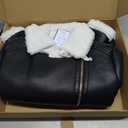 DIASHINY Women's Faux Shearing Fur Winter Coat Warm Thick Fur Lined Faux Leather Jacket, S (039 Black-White)