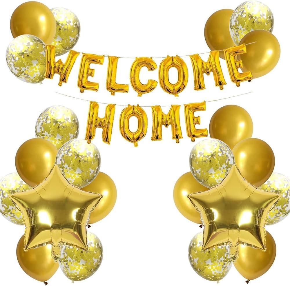 Welcome Home Balloon Banner Style Balloons Gold Star Balloons Foil Letter Balloon Anniversary Celebration Party Decorations Confetti Balloons (WELCOME HOME Gold)