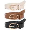  2Pack Women’s Leather Belts for Jeans Pants Fashion Ladies Belt with Gold Buckle+Brown+Beige, Size: L: Fit Waist Size 37-42 Inches