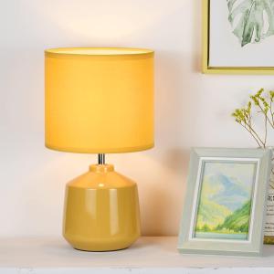 Lampwell Lena Small Modern Yellow Table Lamp,7.09H12.99IN,Fabric Shade, Ceramic Base, Touch Control, Indoor Use Only