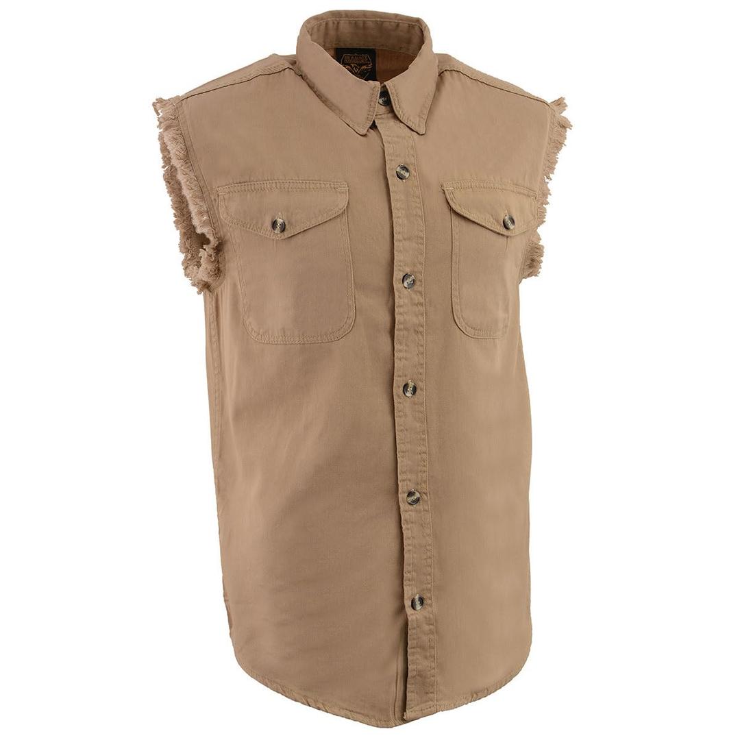 Milwaukee Leather DM4005 Men's Beige Lightweight Sleeveless Denim Shirt - X-Large