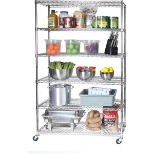 Seville Classics UltraDurable Heavy Duty NSF Solid Steel Wire Rack Storage Unit Wheels, 6-Tier Shelving, 48" W x 18" D
