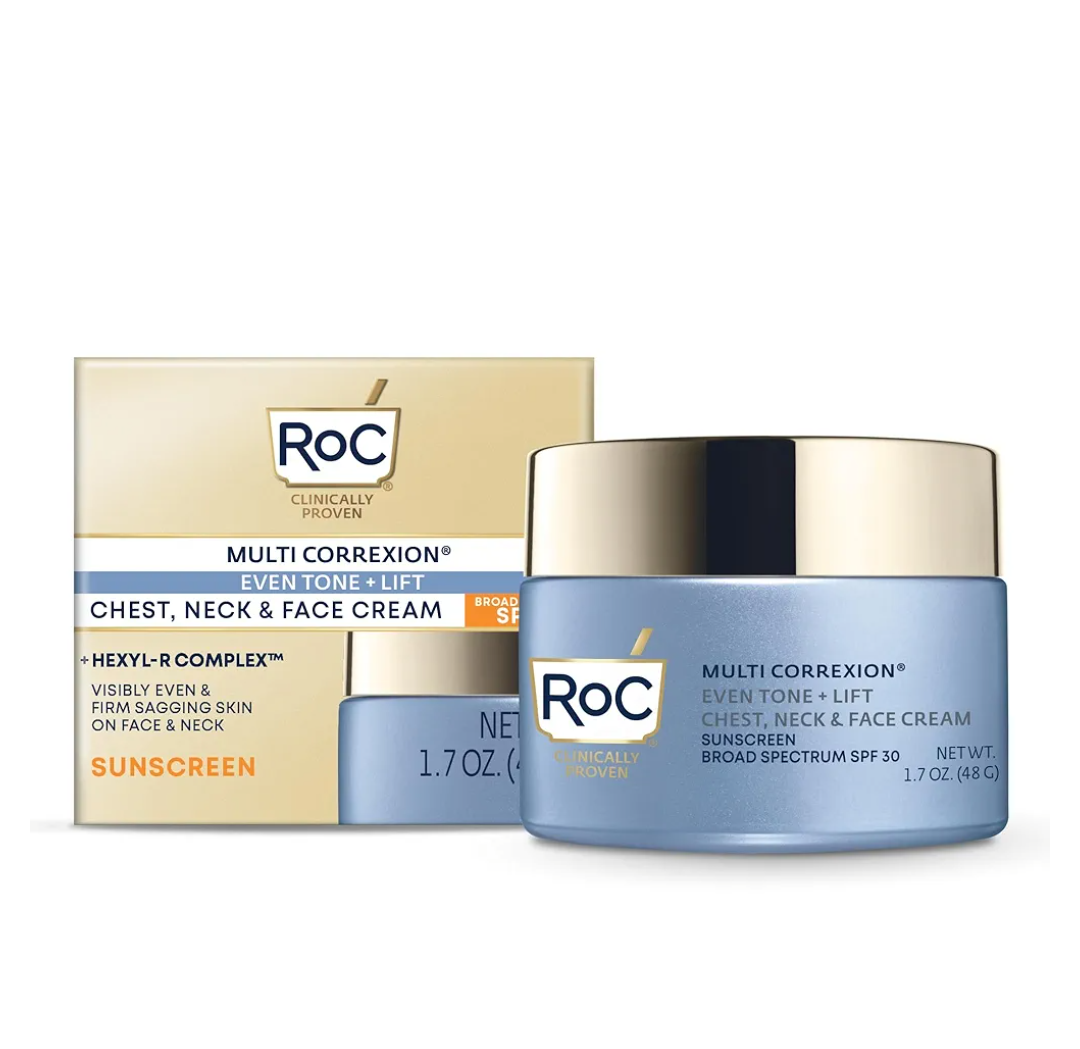 RoC Multi Correxion 5 in 1 Chest, Neck, and Face Moisturizer Cream with SPF 30, for Neck Firming and Wrinkles, Vitamin E & Shea Butter, Oil Free Skin Care, 1.7 Ounces (Packaging May Vary)