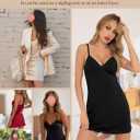 Vlazom Women's Full Slip Under Dress Adjustable Spaghetti Strap Slip Dress V-Neck Lace Knee Length Camisole (Black, M)